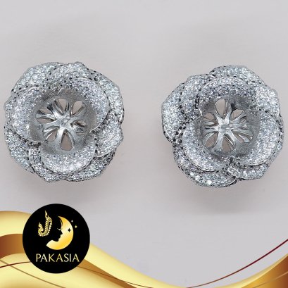 ตัวเรือนต่างหูกุหลาบไลท์ดำ(แป้นหนีบ) (เงินชุบทองคำขาว) / SN0867YE309-44