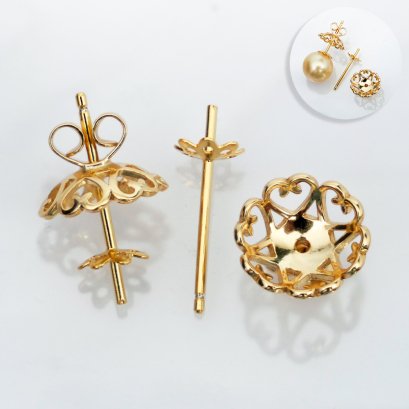 S925, Pearl Post, Stencil Flower Cup with Stencil Heart Cup Butterfly Earring Backs