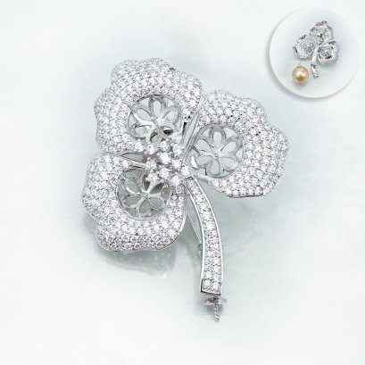 S925, Maple Leaf Triple Pearl Brooch (Pendant)