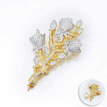 S925, Trio Pearl Branch Brooch (Pendant) Setting