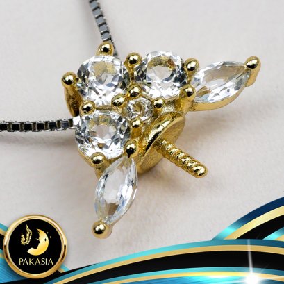 อะไหล่ตัวเรือนจี้ไข่มุก Collection "ควั่นพลอย" ตัวเรือนขนาด 1.2 x 1.0 cm เงินแท้ 92.5 ชุบทอง ประดับพลอยแท้ White Topaz ตัวเรือนมี 2 สีให้เลือก คือชุบสีทอง และชุบสีทองคำขาว