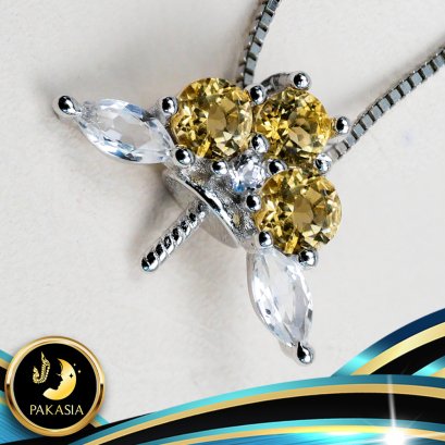 อะไหล่ตัวเรือนจี้ไข่มุก Collection "ควั่นพลอย" ตัวเรือนขนาด 1.2 x 1.0 cm เงินแท้ 92.5 ชุบทอง ประดับพลอยแท้ Citrine และ White Topaz ตัวเรือนมี 2 สีให้เลือก คือชุบสีทอง และชุบสีทองคำขาว