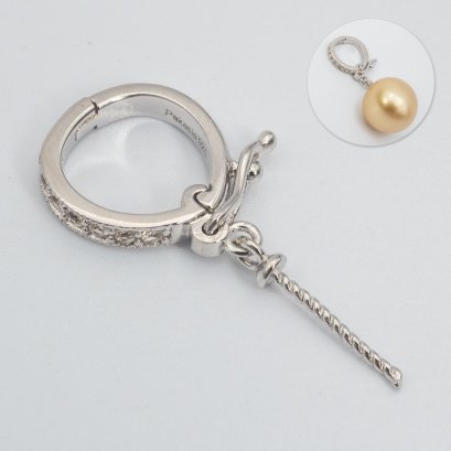 S925, Oval Ring Hinge Clasp with Pearl Drop, White Zircon