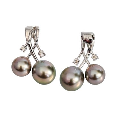Approx. 8.9 mm and 10.6 mm, Tahitian Pearl, Twin Pearl Diamond Cherry Pendant
