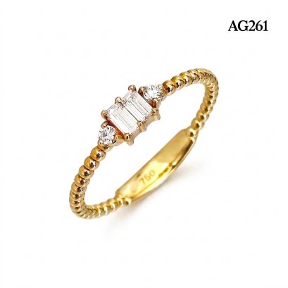 18K Gold, Laboratory Grown Diamond, Double Emerald Cut Diamond with Two Side Stones, Bead Ring