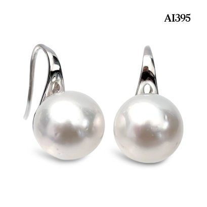 Approx. 10.0 mm, White South Sea Pearl, Fish Hooks Pearl Earrings