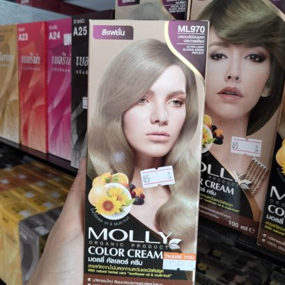 สีย้อมผม มอลลี่ ML970 สีบลอนด์อ่อนมากประกายเขียว ขนาด 100มล.