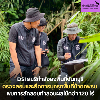 DSI สนธิกำลังหน่วยงานที่เกี่ยวข้อง ลงพื้นที่จันทบุรี ตรวจสอบและยึดการบุกรุกพื้นที่ป่าตกพรม พบการลักลอบทำสวนผลไม้กว่า 120 ไร่