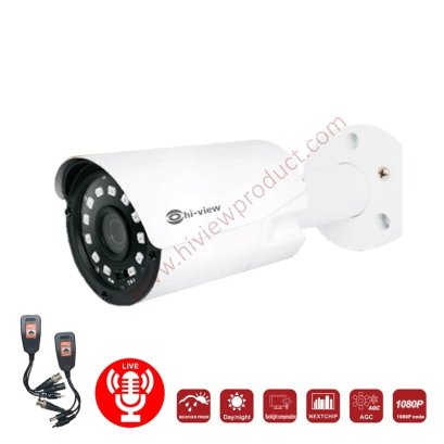HA-524B20M with Balun กล้องวงจรปิดไฮวิว 2 ล้านพิกเซล ใช้งานภายนอกและภายใน มีไมค์ในตัว บันทึกภาพพร้อมเสียง (Hiview Bullet Camera 2 MP 4 in 1 Mic built-in) สินค้ารวมบาลัน HG-8400AD