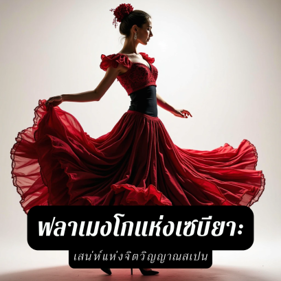 นักเต้นฟลาเมงโกหญิงในชุดบาตาเดโกล่าสีแดง-ดำ กำลังแสดงที่เซบียา