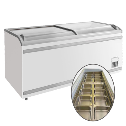 ตู้แช่แข็งกระจกโค้ง SANDEN 28.6 คิว SNC-0855P มีถาด