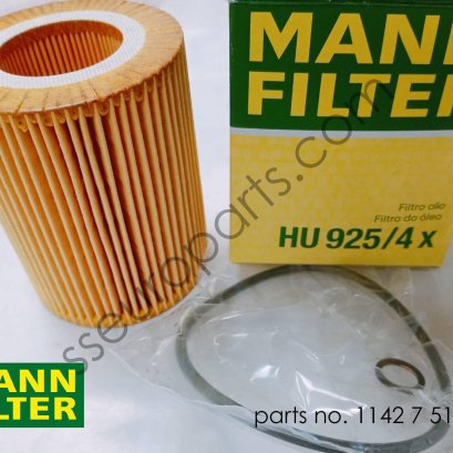 ชุดไส้กรองน้ำมันเครื่อง หมายเลขชิ้นส่วน: 11427512300 7512300 MANN FILTER HU 925/4 X