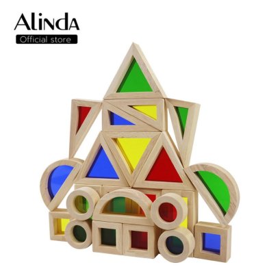 Wooden geometric arcylic learning block บล็อค อะคริลิค สีรุ้ง โปร่งแสง รูปทรง เรขาคณิตvAssembling Blocks