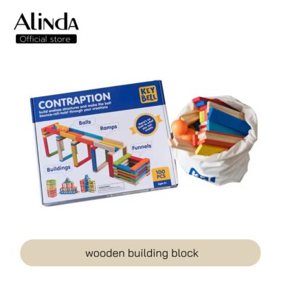 Key Bell Contraption Wooden Building Blocks Ramp Ball Run Building Toy Set ของเล่นปลายเปิด