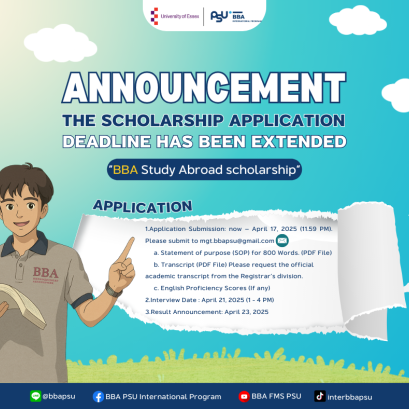 The scholarship application deadline has been extended : BBA Study Abroad Scholarship 2025/2026