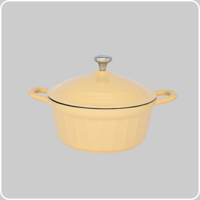 POT WITH LID, CAST IRON Yellow 4.75 QT