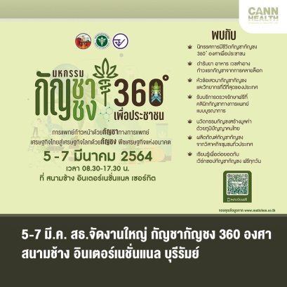 5-7 มี.ค. สธ.จัดงานใหญ่ กัญชากัญชง 360 องศา สนามช้าง อินเตอร์เนชั่นแนล บุรีรัมย์