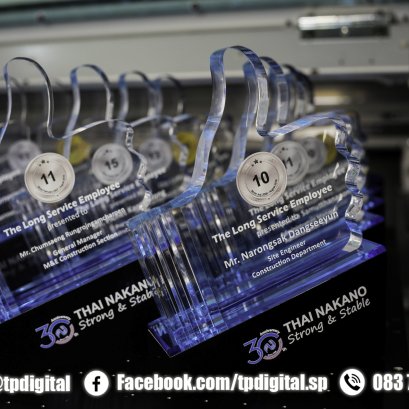 พิมพ์โลโก้โล่อะคริลิคใส รับพิมพ์โลโก้ลงบนโล่อะคริลิคใส และ พิมพ์ฐานสำหรับใส่โล่อะคริลิค ทรงกด Like  ลาย THAI NAKANO Strong & Stable