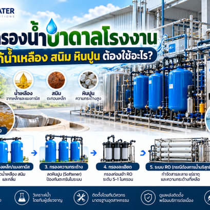 ระบบกรองน้ำบาดาลโรงงาน แก้น้ำเหลือง สนิม หินปูน ต้องใช้อะไร?