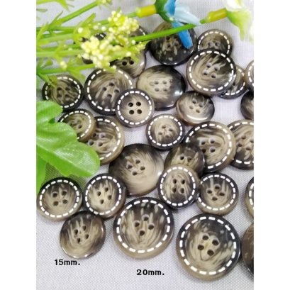 กระดุมเลียนแบบเขาสัตว์ ยิงเลเซอร์เส้นปะสีขาว 20มิล 50 เม็ด