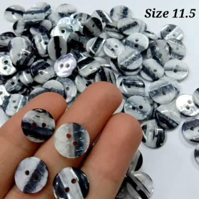 กระดุมเทเส้นขาวดำ ขนาด 11.5 มิล (100 เม็ด)