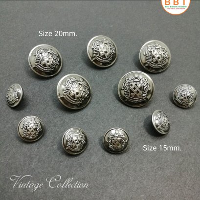 กระดุมวินเทจสีเงินรมดำ 15มิล