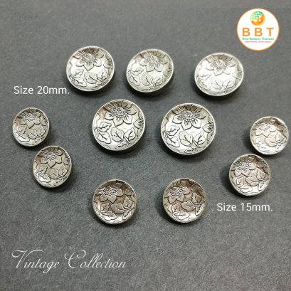 กระดุมวินเทจสีเงินรมดำ 15 มิล