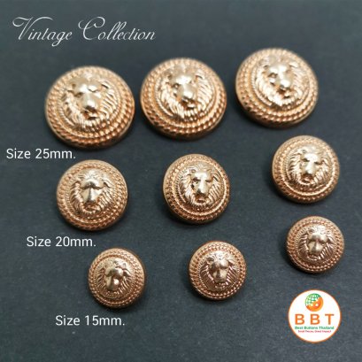 กระดุมวินเทจหน้าสิงโตสีทอง 15 มิล