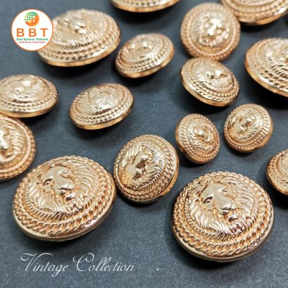  กระดุมวินเทจหน้าสิงโตสีทอง 20 มิล