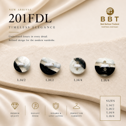 Black and White Shell Pattern Fashion Buttons for Garments, 2-Hole and 4-Hole, Available in Multiple Sizes