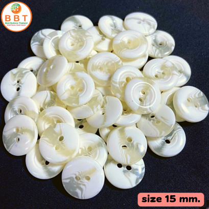 กระดุมเทหลอดโทนสีขาว ขนาด 15  มิล.