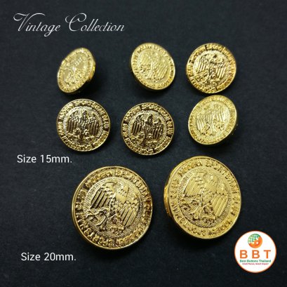 กระดุมวินเทจสีทอง 15มิล