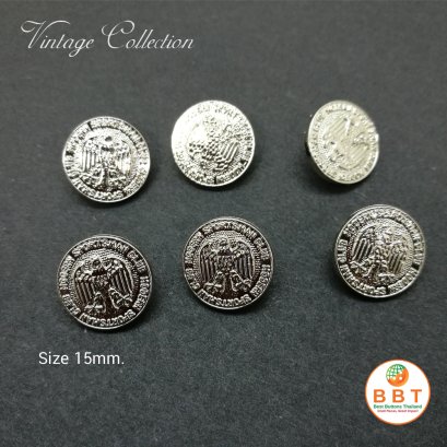 กระดุมวินเทจสีเงิน 15มิล