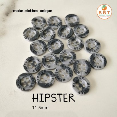 กระดุมโลโก้ &quot;HISTER&quot; สีดำเปลือกหอย