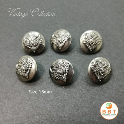 กระดุมวินเทจสีเงินรมดำ 15มิล