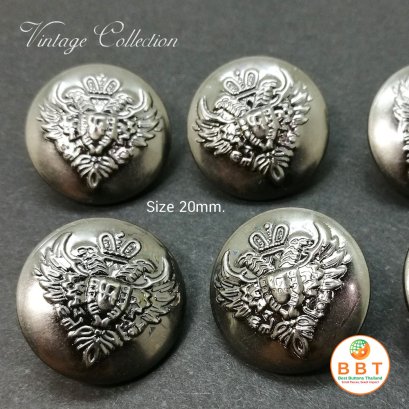 กระดุมวินเทจสีเงินรมดำ 20 มิล