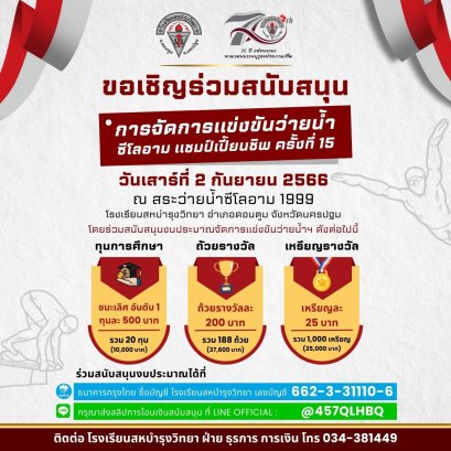 ขอเชิญร่วมสนับสนุนการจัดการแข่งขันว่ายน้ำซีโลอามแชมป์เปียนชิพ ครั้งที่ 15
