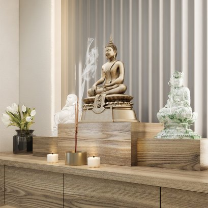 ห้องพระตกแต่งผนังเซาะร่อง