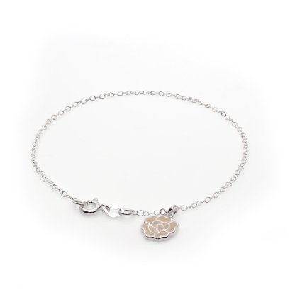 Sterling Silver Flower Charm Flesh Color Anklet