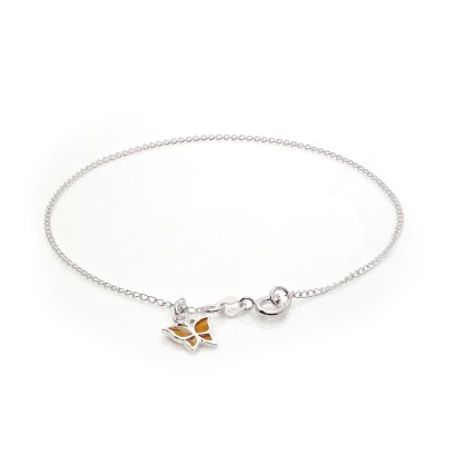 Sterling Silver Butterfly Charm Orange Anklet