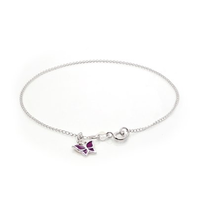 Sterling Silver Butterfly Charm Red Anklet