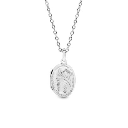 Sterling Silver Small Engraved Oval Locket