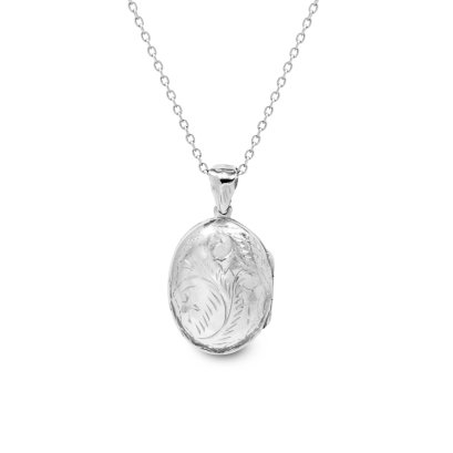 Sterling Silver Engraved Oval Locket