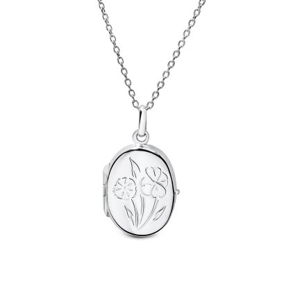 Sterling Silver  &#039;flower&#039; Engraved Oval Locket