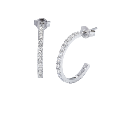 Sterling Silver CZ 3MM Tube Half-Hoop Earring