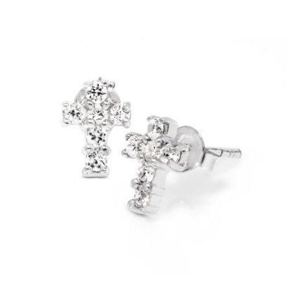 Sterling silver CZ  Cross Stud Earrings