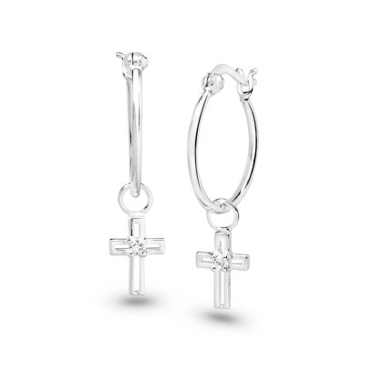 Sterling Silver Cross Hoop Earrings