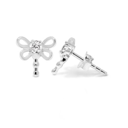 Sterling Silver CZ Filigree Dragonfly Stud Earring