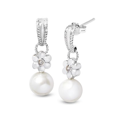 Sterling Silver Rhodium White Peral Earrings