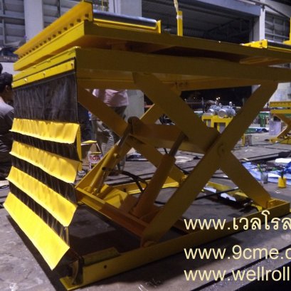 โต๊ะยก-หมุน พร้อมรางลูกกลิ้ง (table lifter with free roller conveyor on turntable)